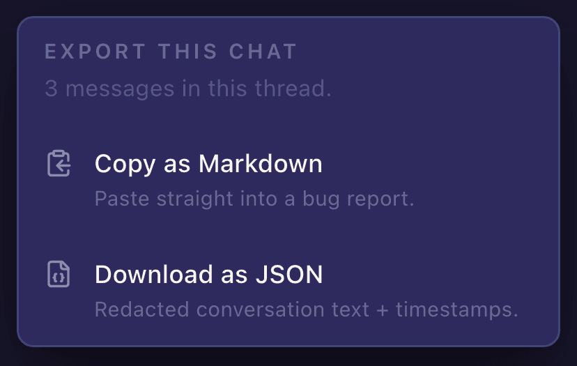 Signac export options: Copy as Markdown or Download as JSON